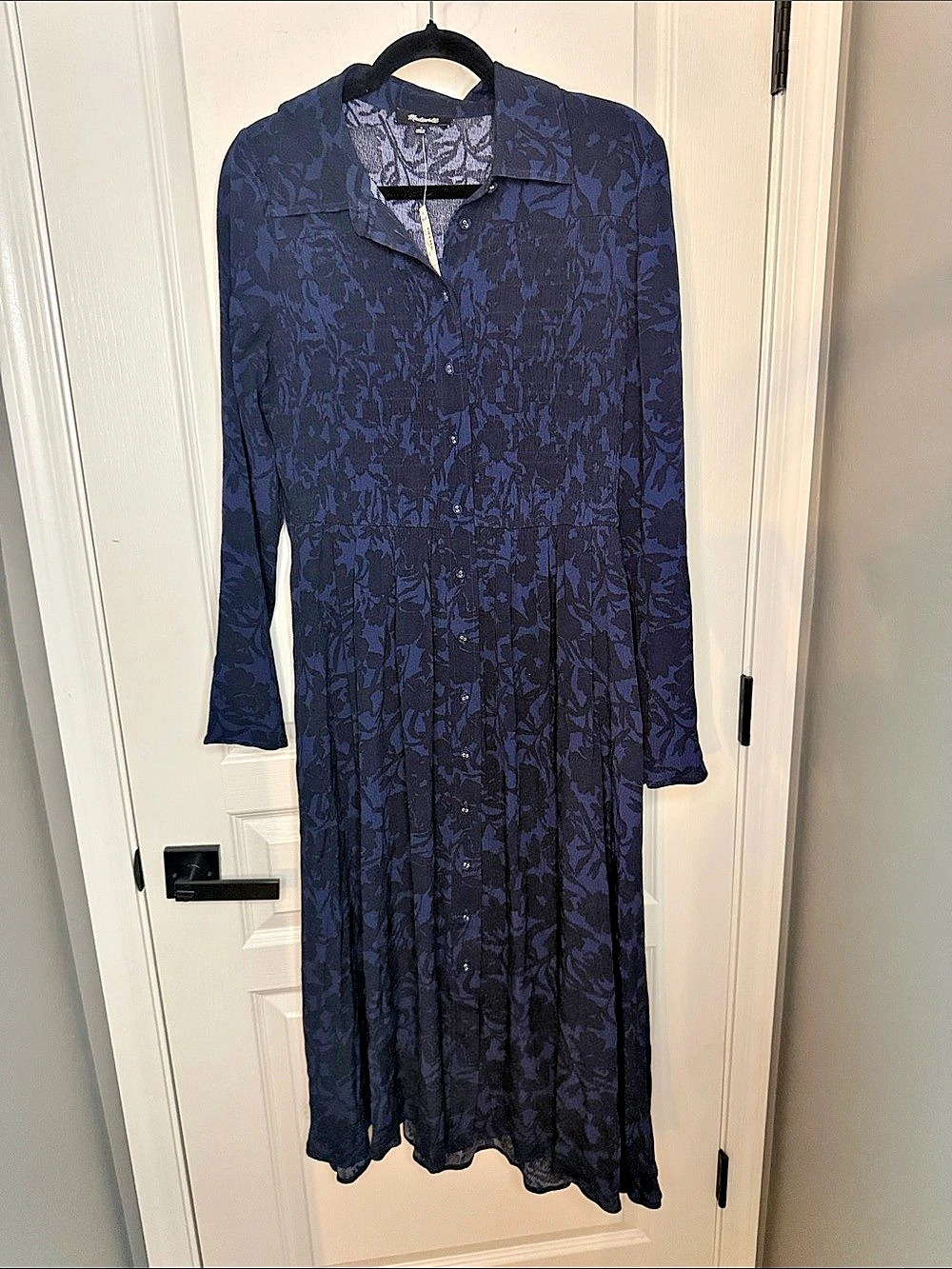 Madewell W8124 Floral Maxi Dress in Blue & Black Size Medium NWT